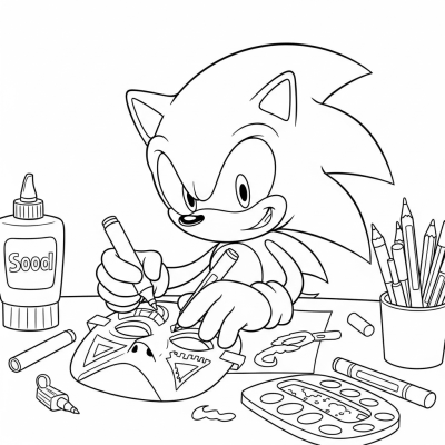 Sonic making a paper mask at craft table