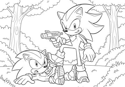 Shadow steps on Sonic in forest scene