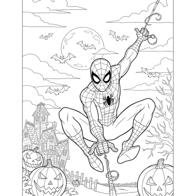 Spider-Man battling spooky monsters on Halloween night