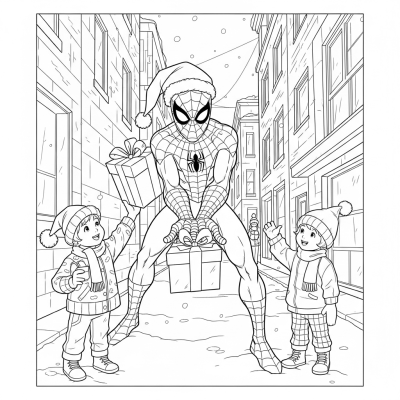 Spider-man giving presents to kids