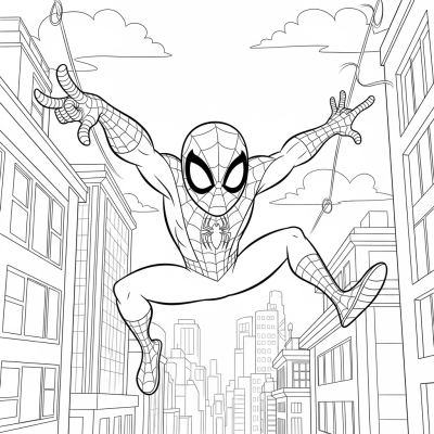 Spider-man flying between buildings