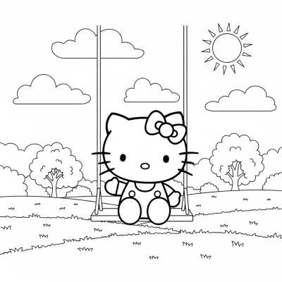 Hello Kitty sitting on a swing