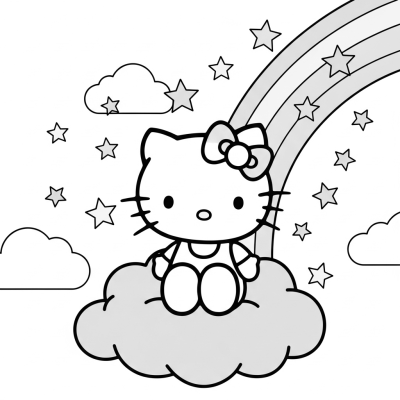 Hello Kitty sitting on a cloud