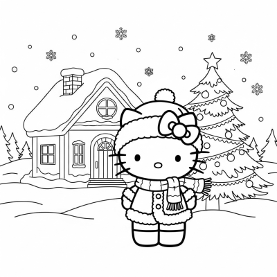 Hello Kitty in a cozy winter outfit