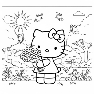 Hello Kitty in a sunny garden
