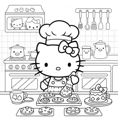 Hello Kitty dressed as a chef