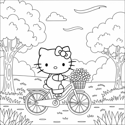 Hello Kitty riding a cute bicycle