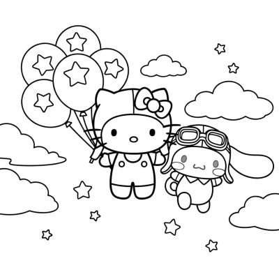 Hello Kitty and Cinnamoroll flying together