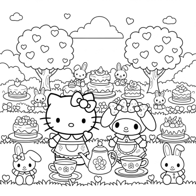 Hello Kitty and My Melody having a tea party