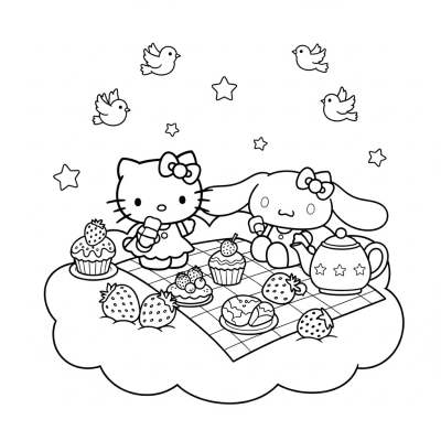 Hello Kitty and Cinnamoroll having a picnic