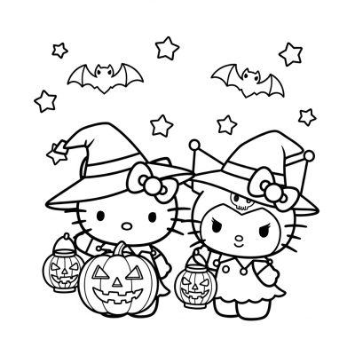 Hello Kitty and Kuromi at a Halloween party