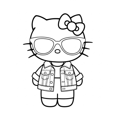 Hello Kitty with sunglasses and denim jacket