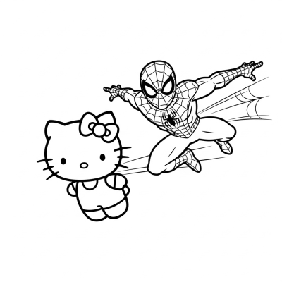 Hello Kitty flying with spider man
