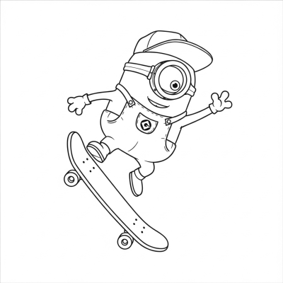 Minion skateboarding mid-air