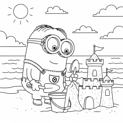 Minion Building A Sandcastle At Beach