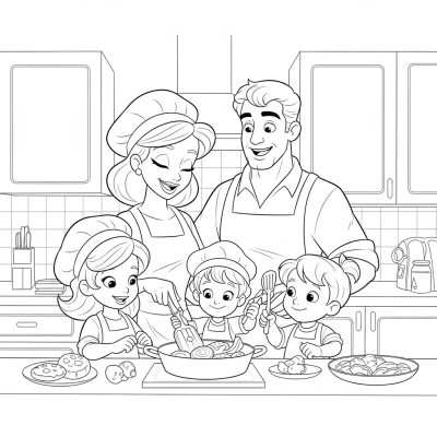 Happy family cooking dinner together