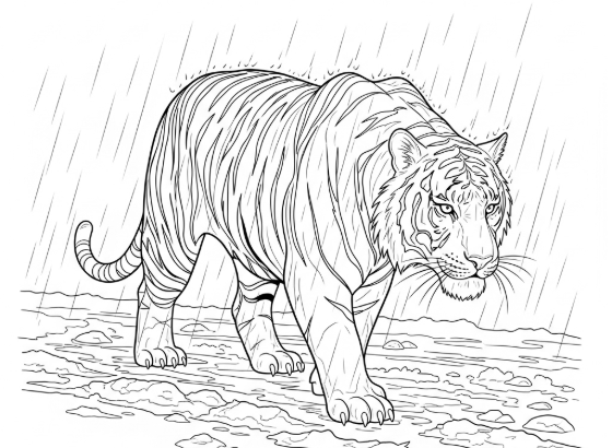 High-quality AI-generated tiger coloring page