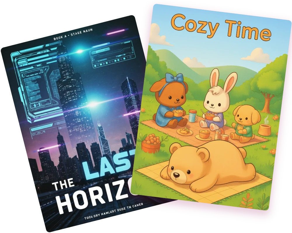 Two book covers created by icoloring AI book cover generator.