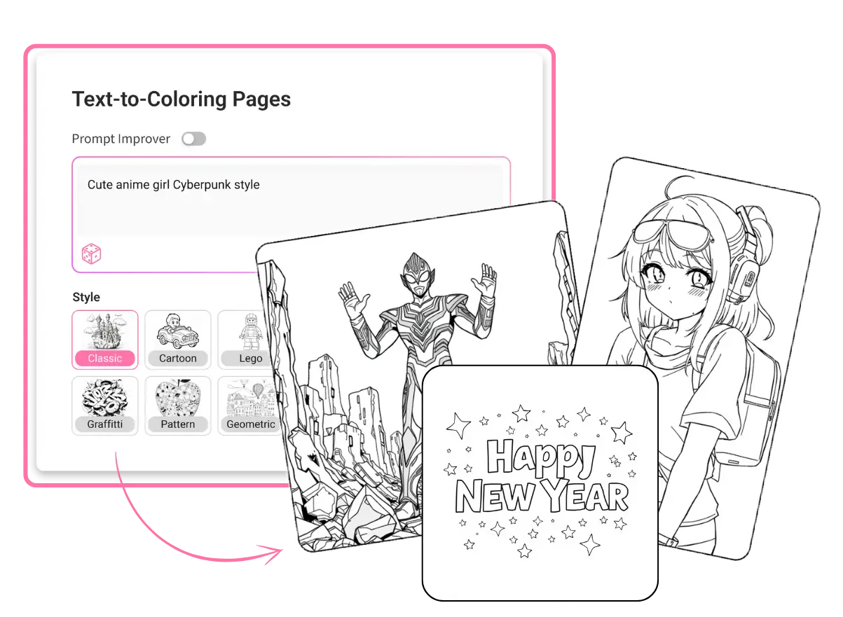 Turn text to coloring page for kids