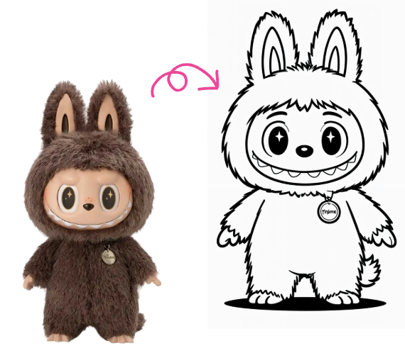 Illustration of converting a photo to an AI-generated coloring page