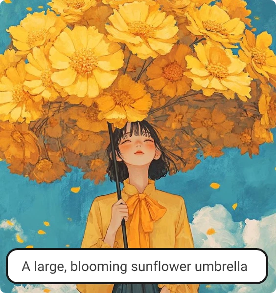 Extrair prompts criativos de uma imagem de um guarda-chuva feito de flores