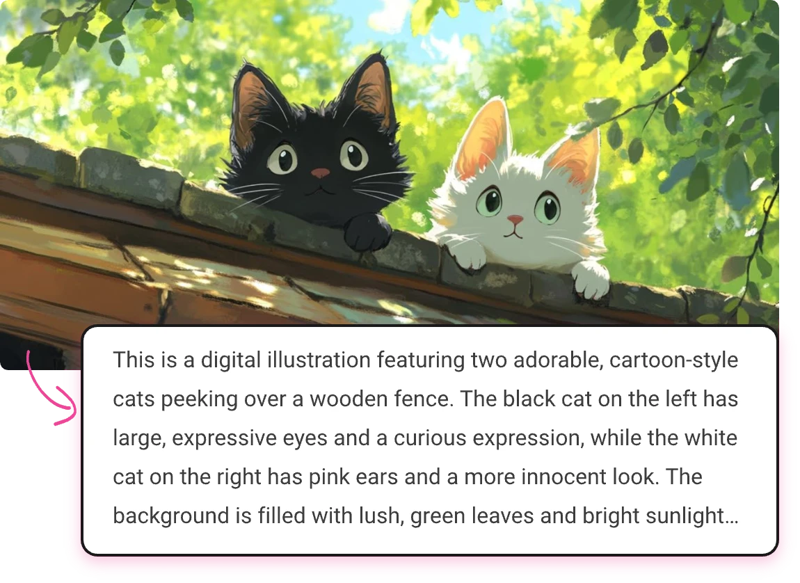 Uma ilustração complexa de dois gatinhos foi transformada em um prompt
